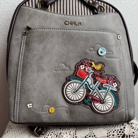Chala Gray Backpack with Bicycle Design - Picture 2 of 9